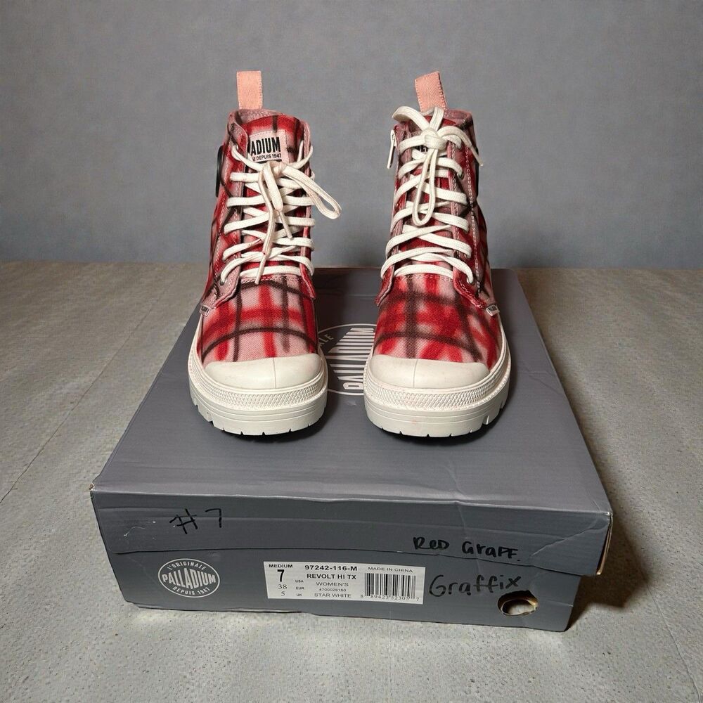 Palladium Pallabase Twill Womens Customized Plaid Design Size 7 Boots Unique